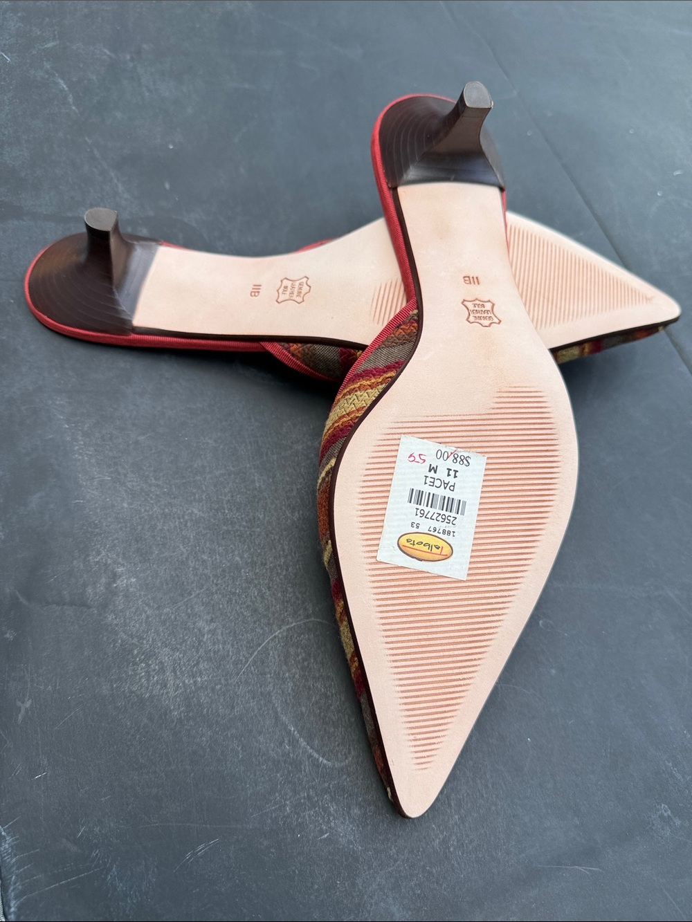 Talbots Striped Pointed Mule Slides in Red, Brown and Gold Tones - Picture 5 of 5